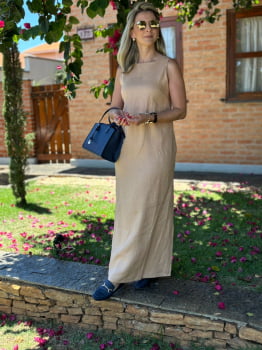 VESTIDO MORINA BASIC EM LINHO - AREIA