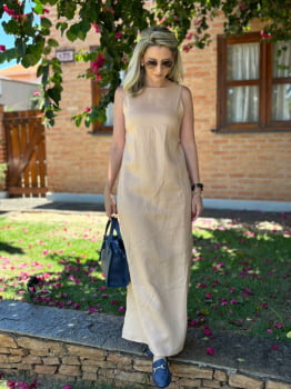 VESTIDO MORINA BASIC EM LINHO - AREIA